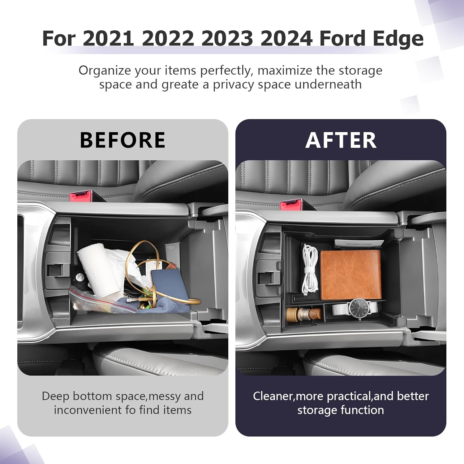 For Ford Edge SE/SEL/ST-Line/Titanium/ST Center Console Armrest Organizer Tray 2021 2022 2023 2024