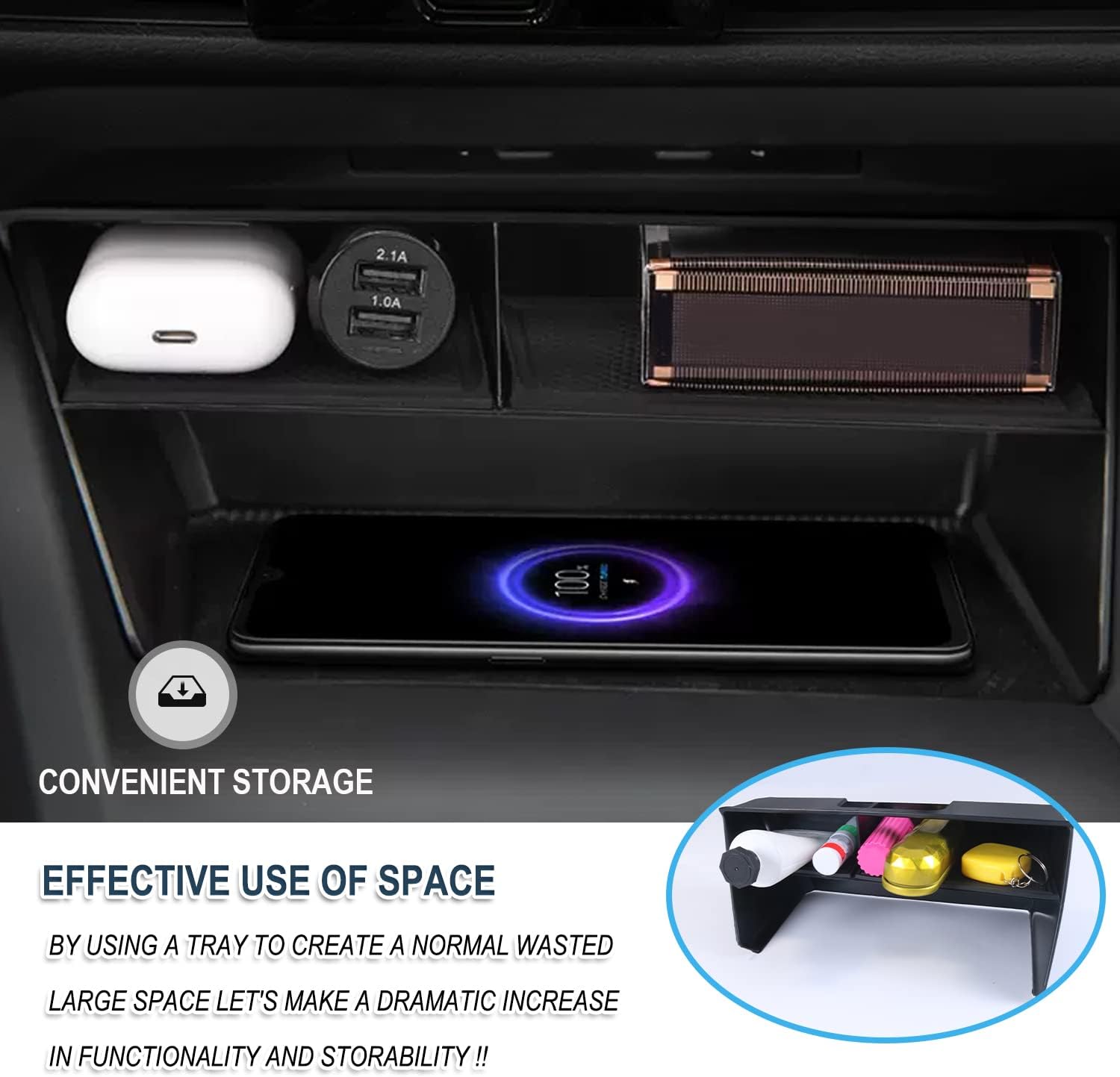 For VW Golf 8 MK8 8.5 GTI GTD GTE Center Console Organizer Tray 2020+