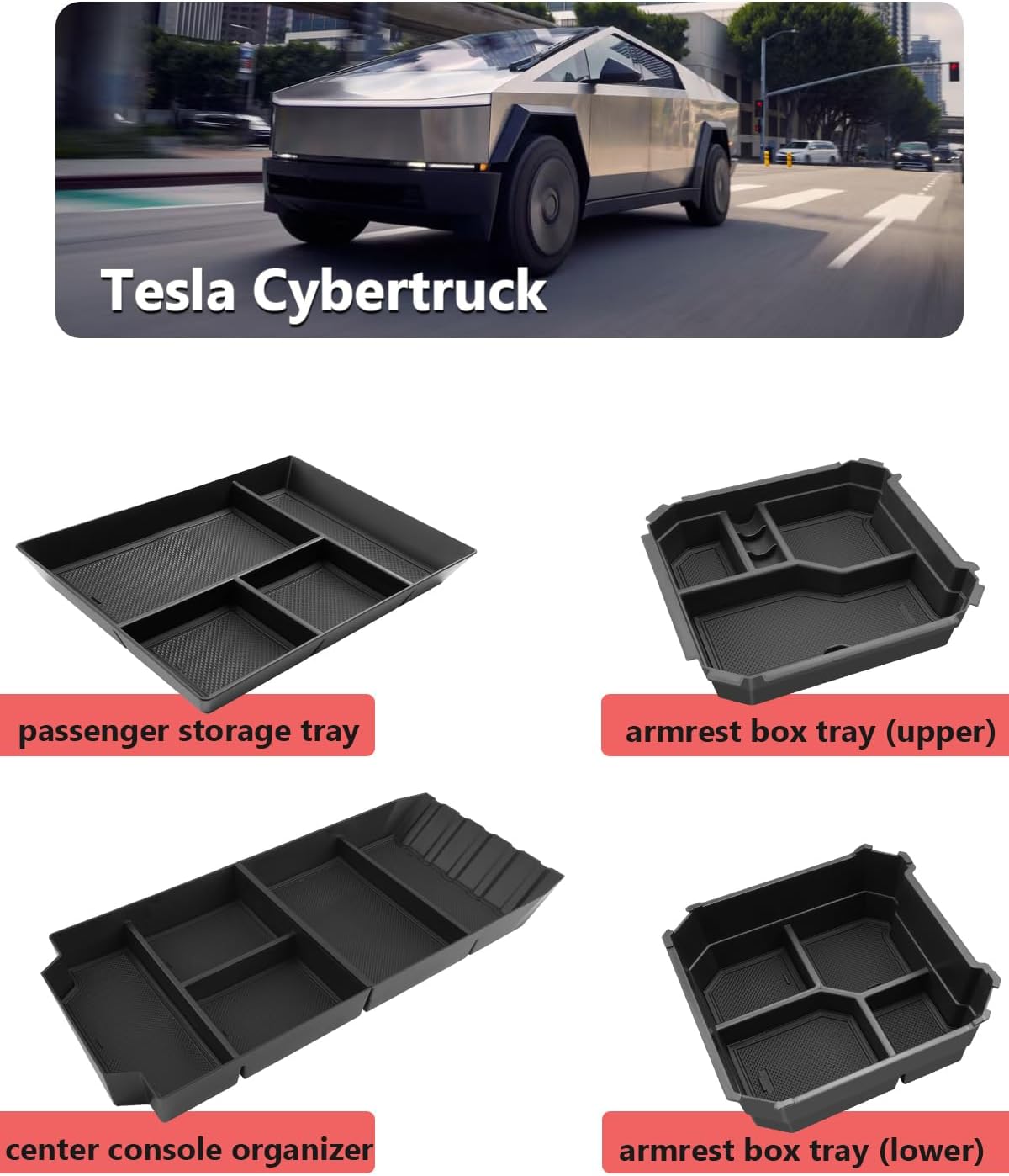 For Tesla Cybertruck Center Console and Armrest Storage Tray 2024 2025+