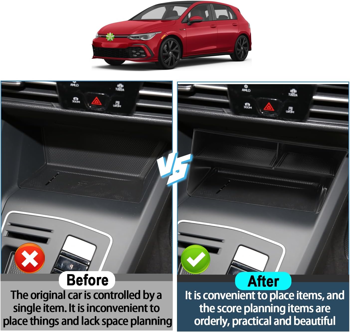 For VW Golf 8 MK8 8.5 GTI GTD GTE Center Console Organizer Tray 2020+