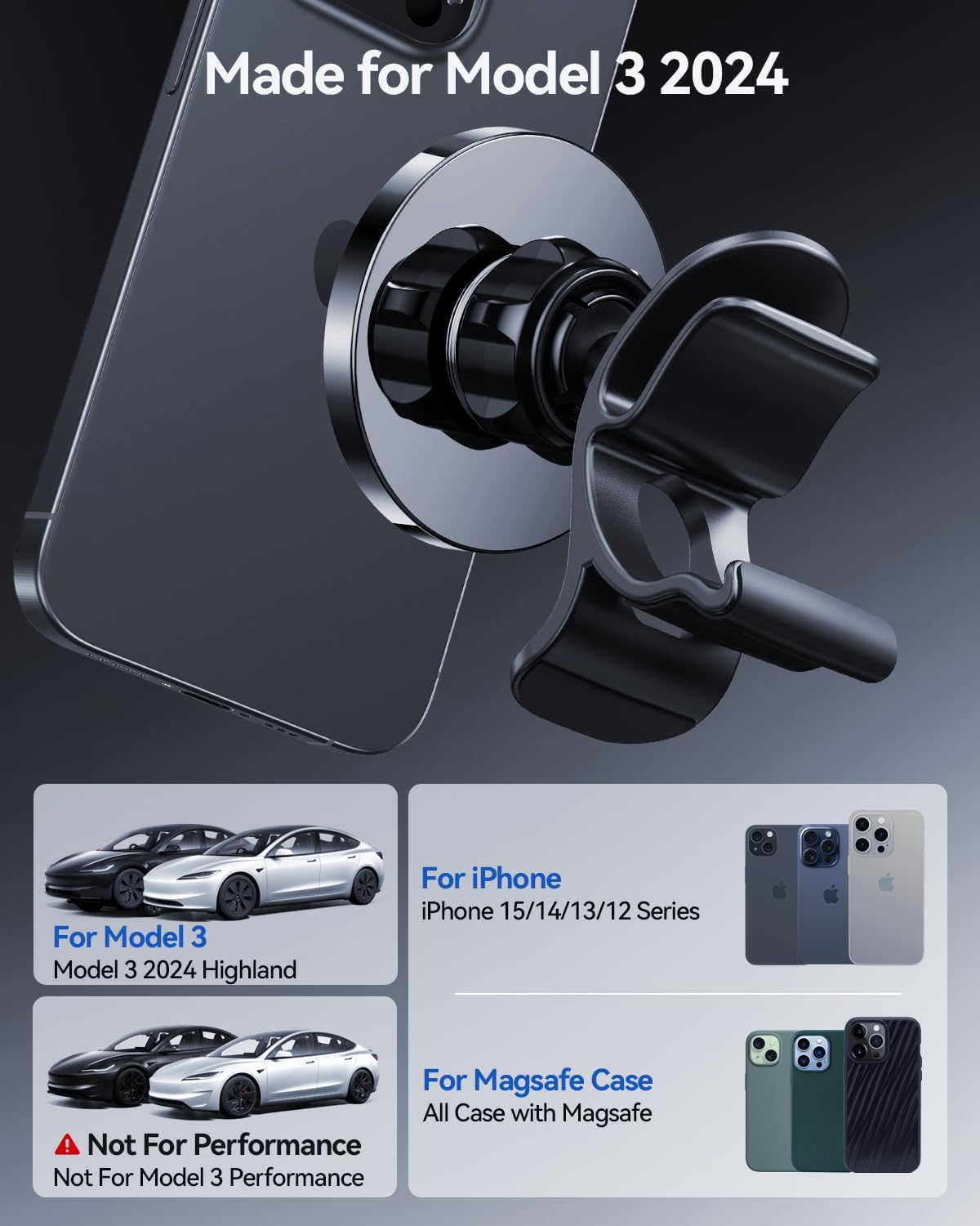 For Tesla Model 3 Highland Magnetic Cell Phone Holder 2024 2025 (Not for Model 3 Performance)