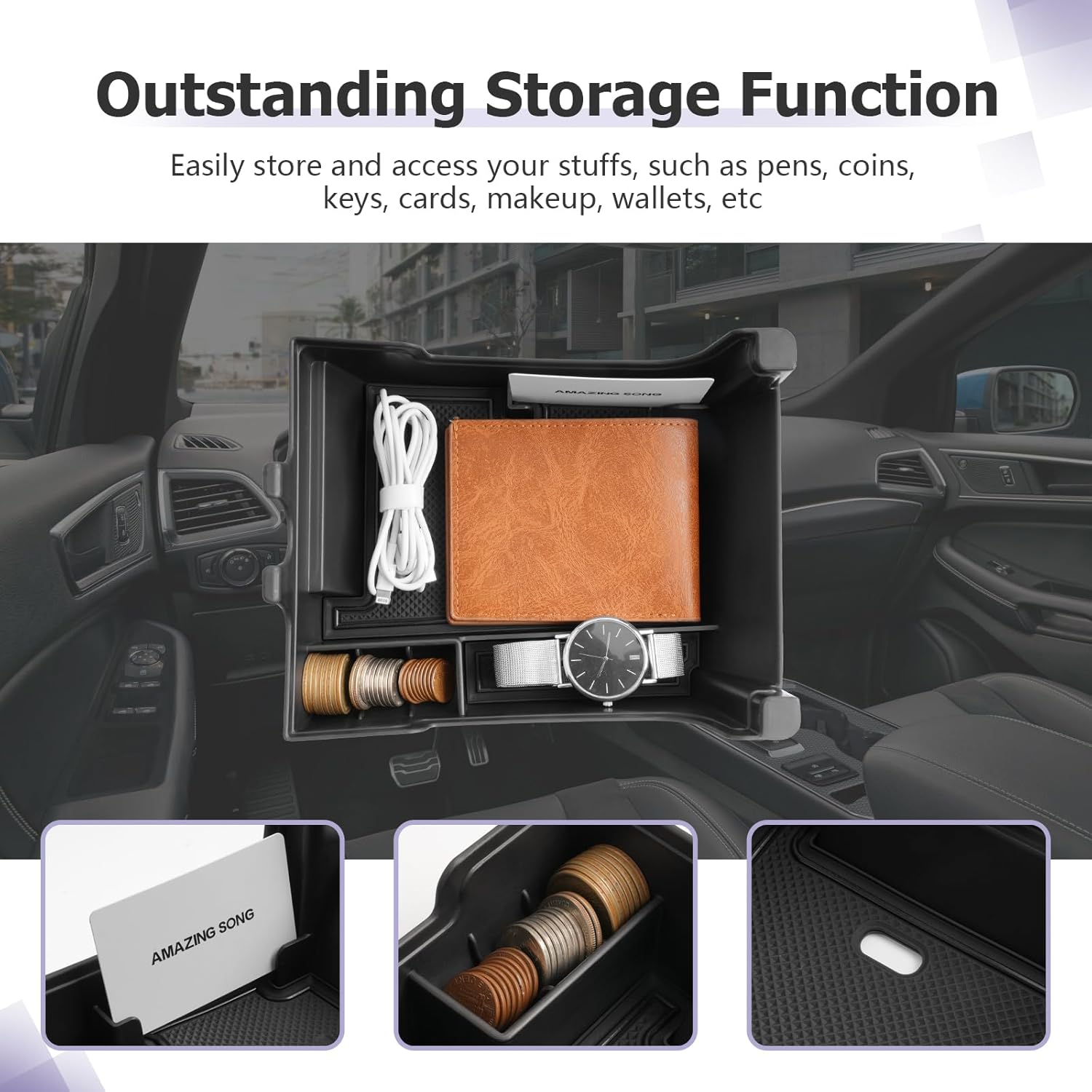 For Ford Edge SE/SEL/ST-Line/Titanium/ST Center Console Armrest Organizer Tray 2021 2022 2023 2024