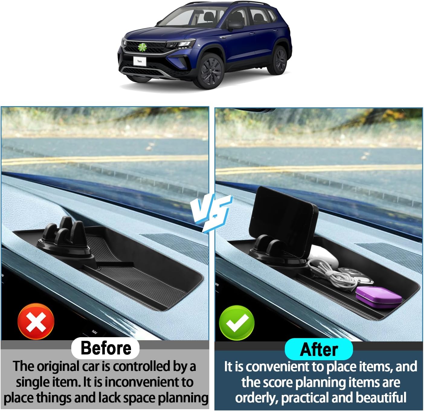 For VW Taos (S/SE/SEL) Behind Screen Organizer 2021+