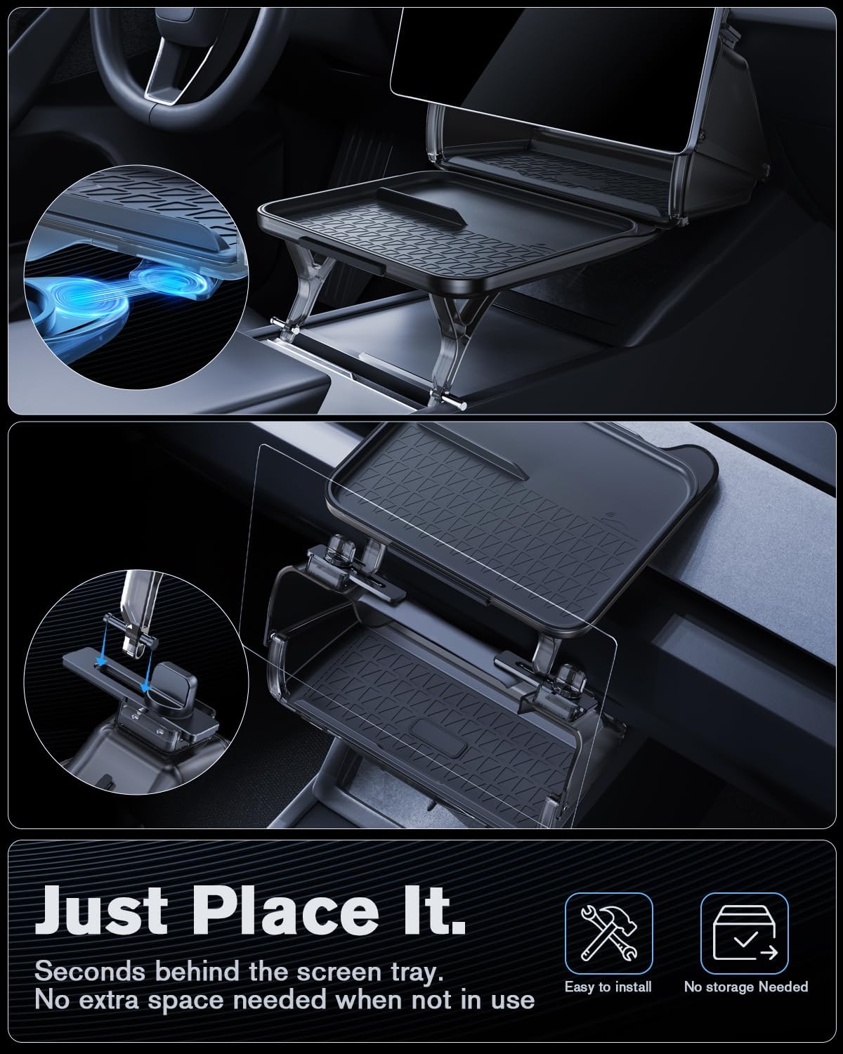 For Tesla Model 3/Y 2-in-1 Car Food Tray& Behind Screen Organizer 2016+