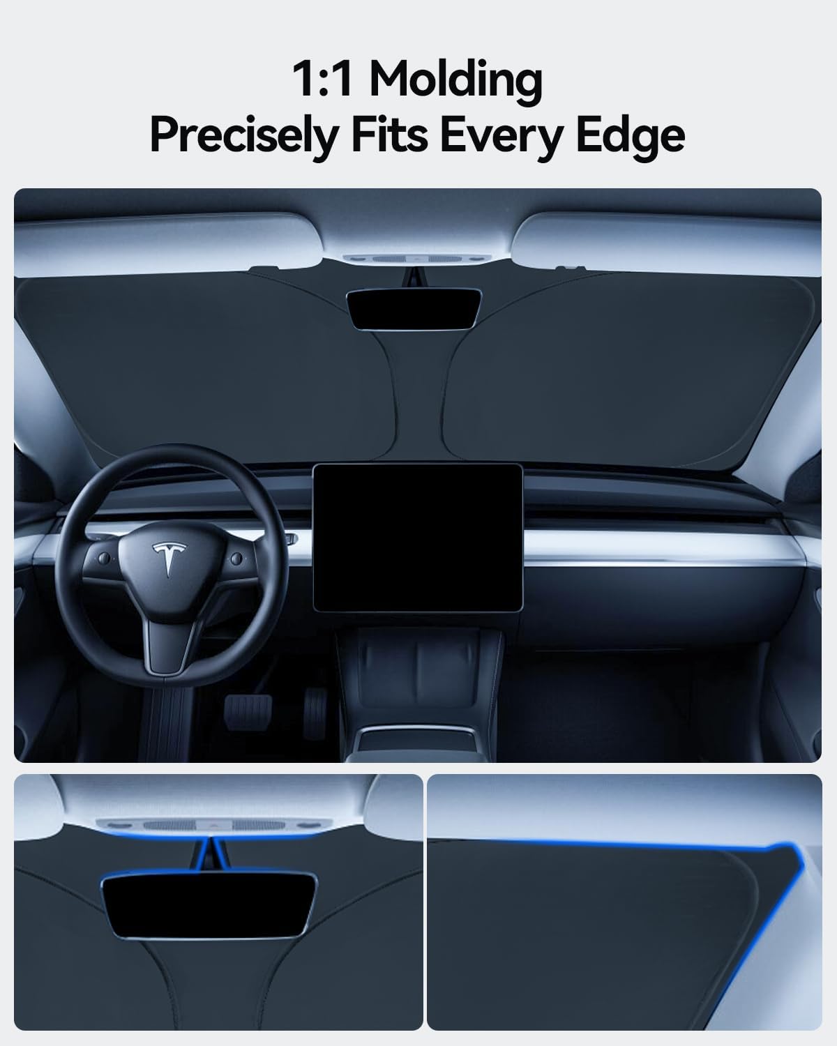 For Tesla Model 3/Y Foldable UV Sun Visor Protection Cover with Storage Bag 2018-2025