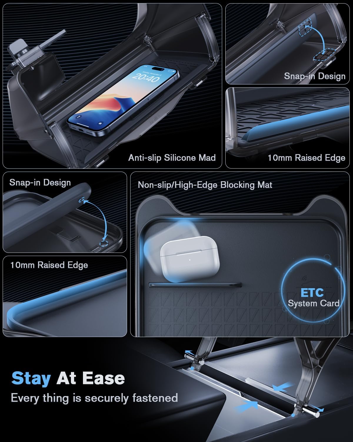 For Tesla Model 3/Y 2-in-1 Car Food Tray& Behind Screen Organizer 2016+