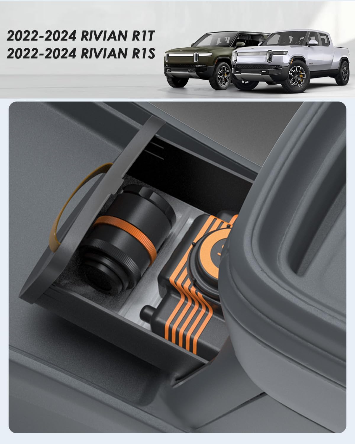 For Rivian R1T R1S Push-to-Open Lockable Camp Speaker Drawer Organizer Tray 2021+