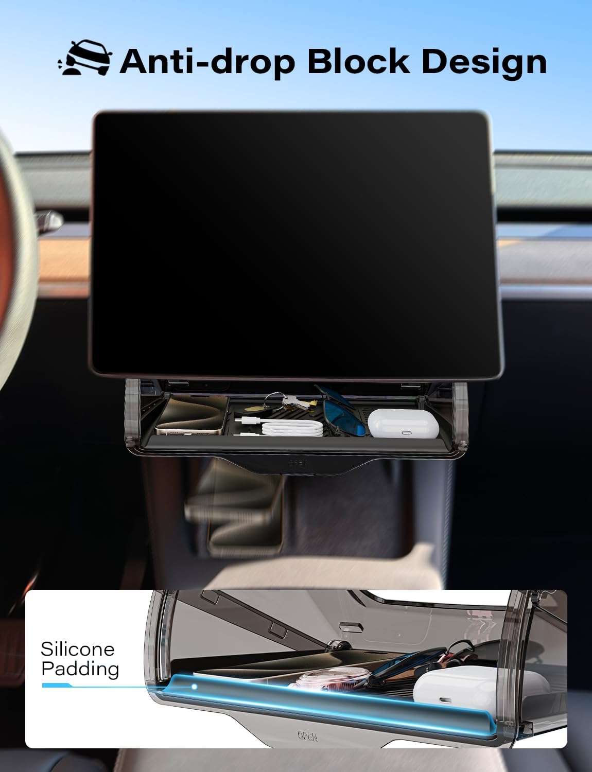 For Tesla Cybertruck Center Under Screen Storage Box 2024 2025+