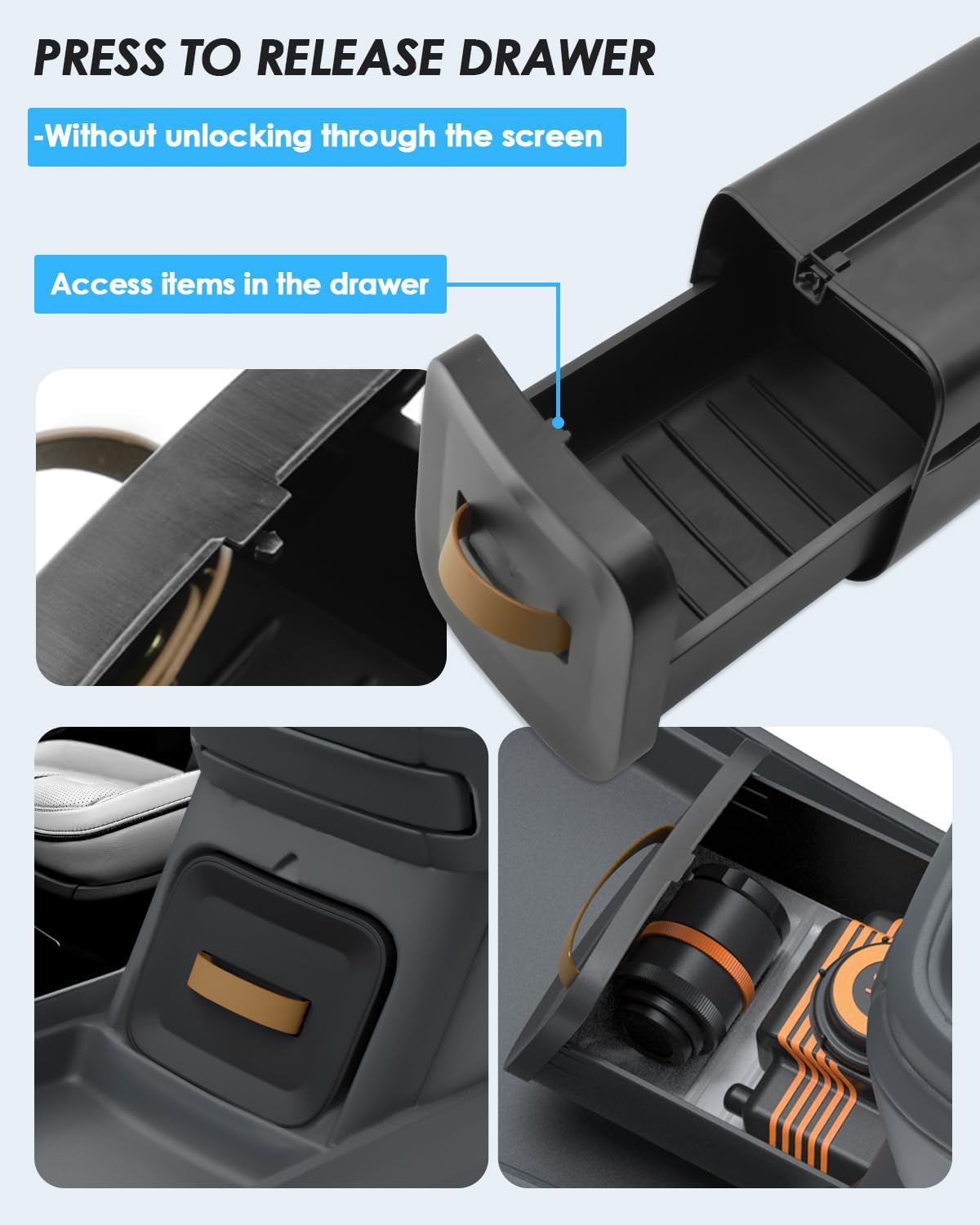 For Rivian R1T R1S Push-to-Open Lockable Camp Speaker Drawer Organizer Tray 2021+
