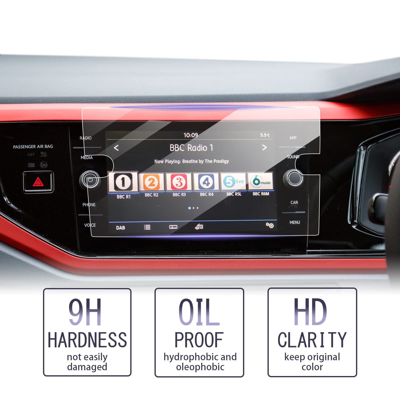For VW Polo MK6 AW1 GTI R Line/T-Cross Navigation Tempered Glass Film (RHD) 2019-2022