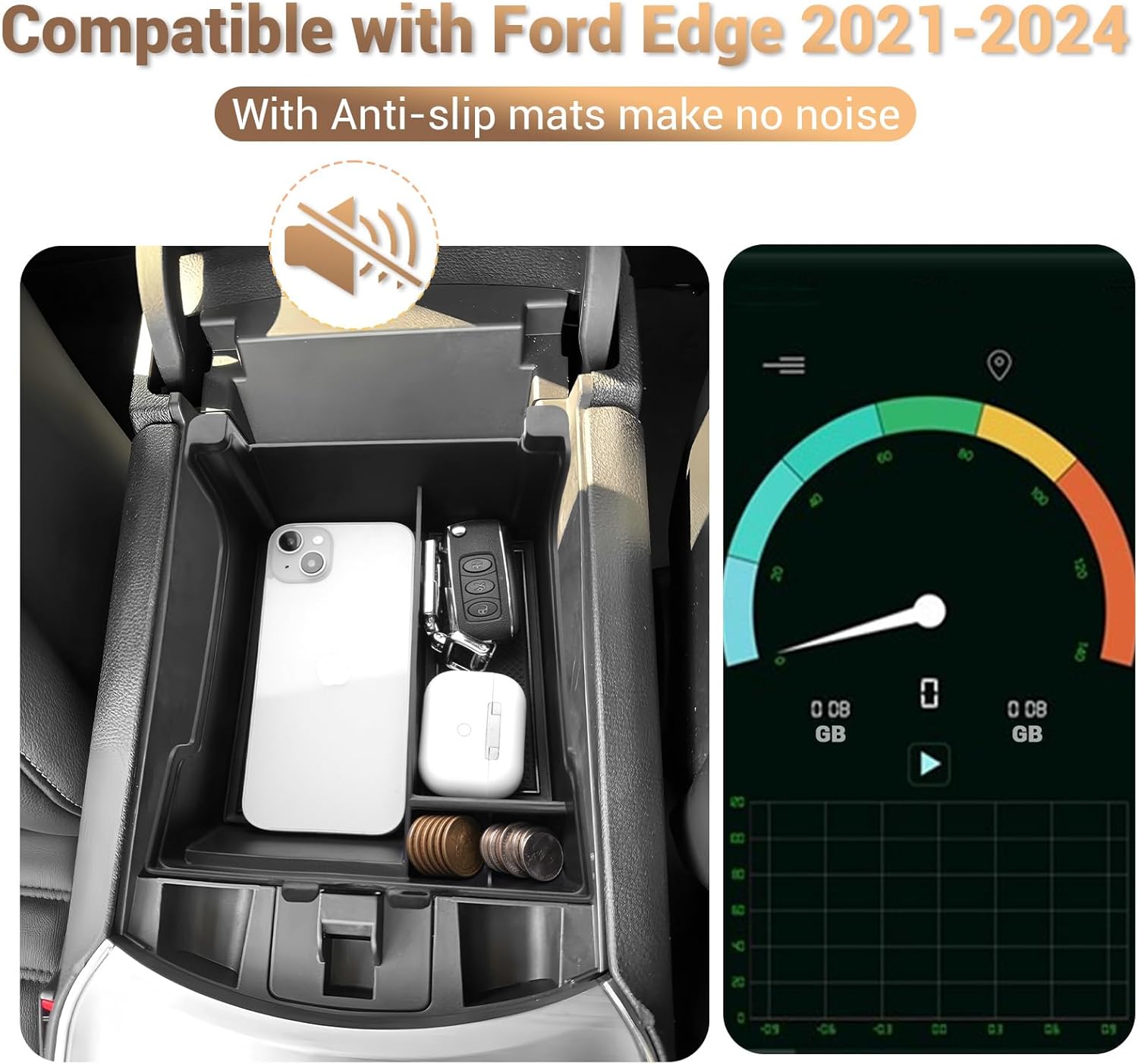 For Ford Edge SE/SEL/ST-Line/Titanium/ST Center Console Armrest Organizer Tray 2021 2022 2023 2024