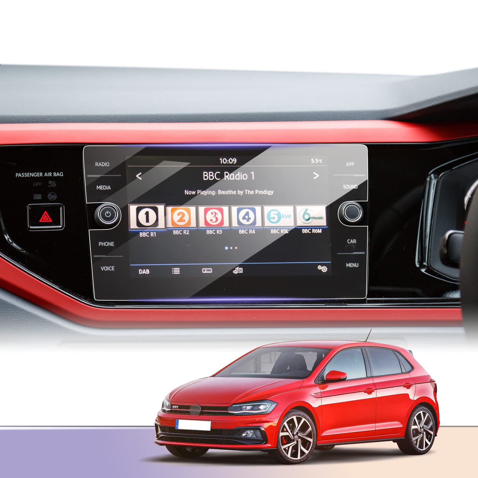 For VW Polo MK6 AW1 GTI R Line/T-Cross Navigation Tempered Glass Film (RHD) 2019-2022