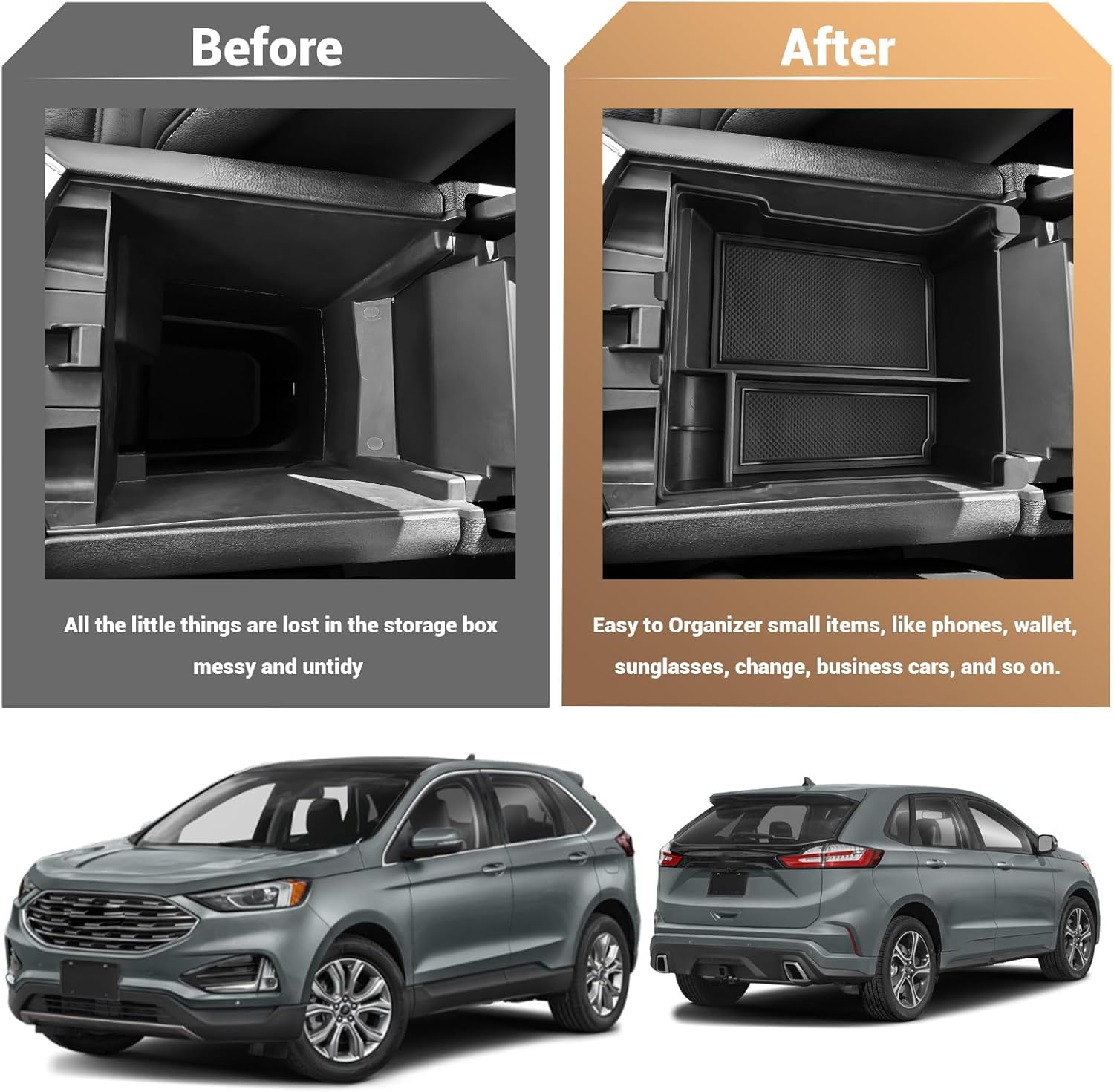 For Ford Edge SE/SEL/ST-Line/Titanium/ST Center Console Armrest Organizer Tray 2021 2022 2023 2024