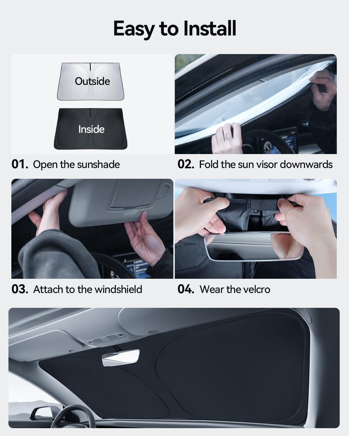 For Tesla Model 3/Y Foldable UV Sun Visor Protection Cover with Storage Bag 2018-2025