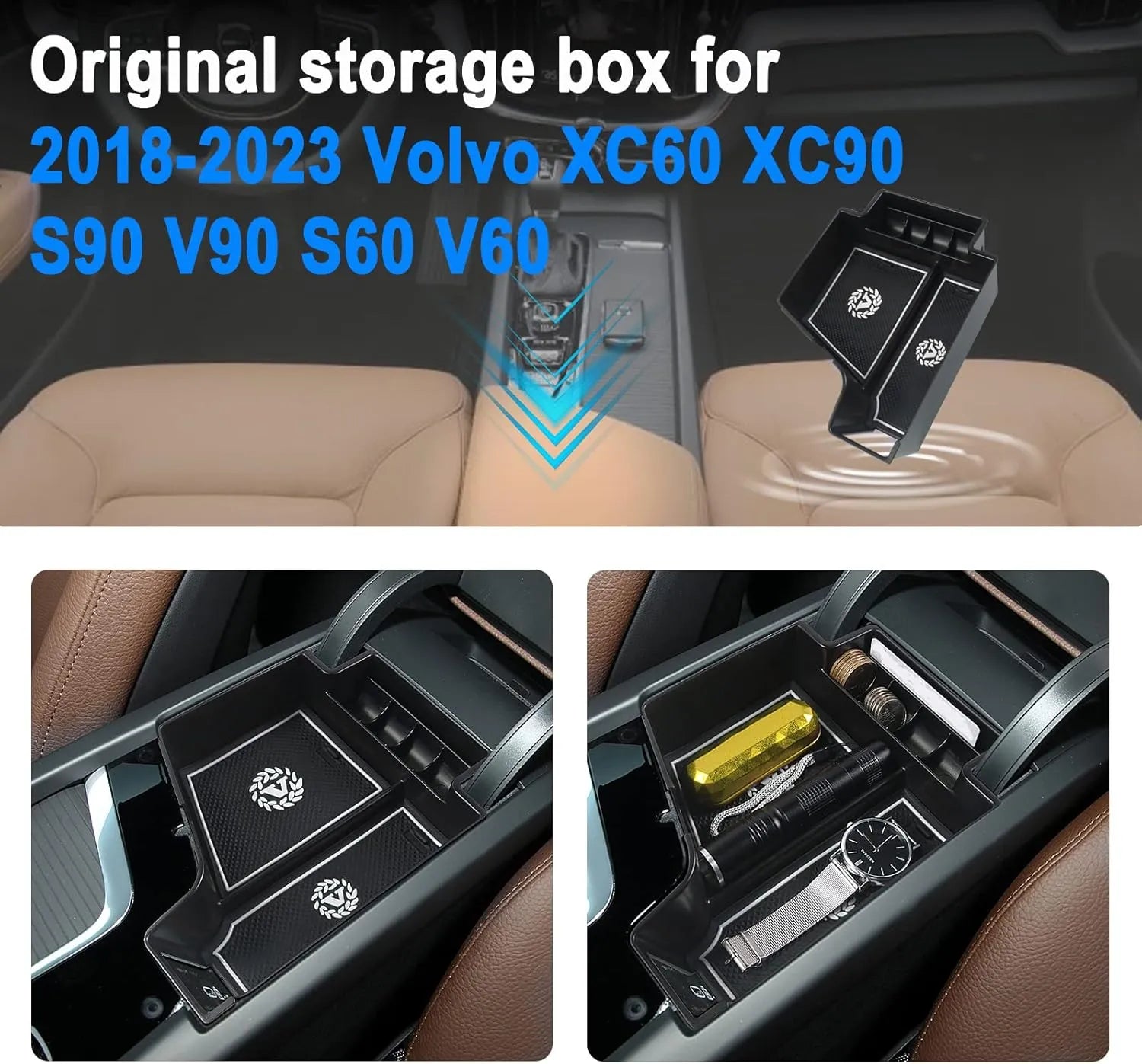 For Volvo XC60 XC90 S90 V90 Center Armrest Storage Tray 2023+