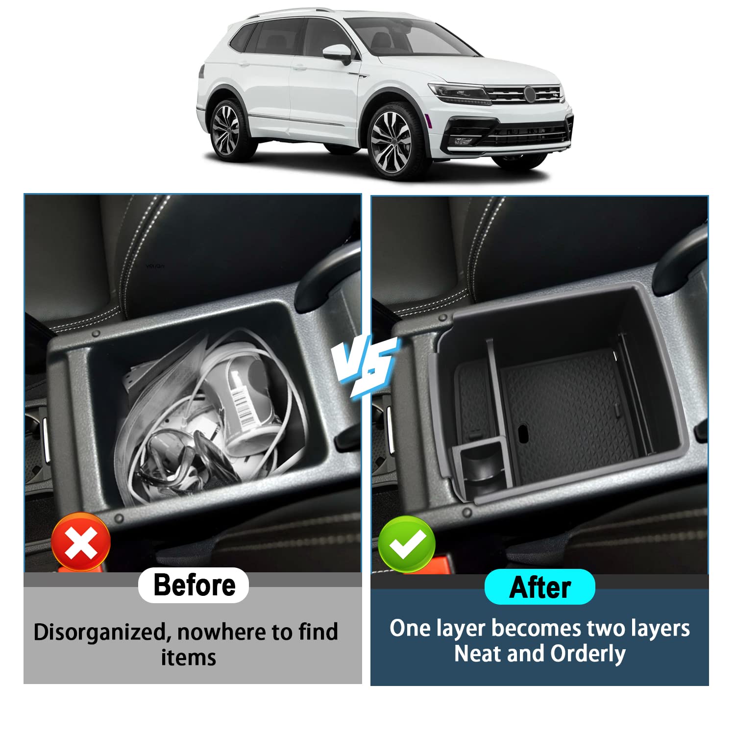 VW Tiguan 2 MK2 Centre Console Organizer Tray 2017+ - LFOTPP Car Accessories