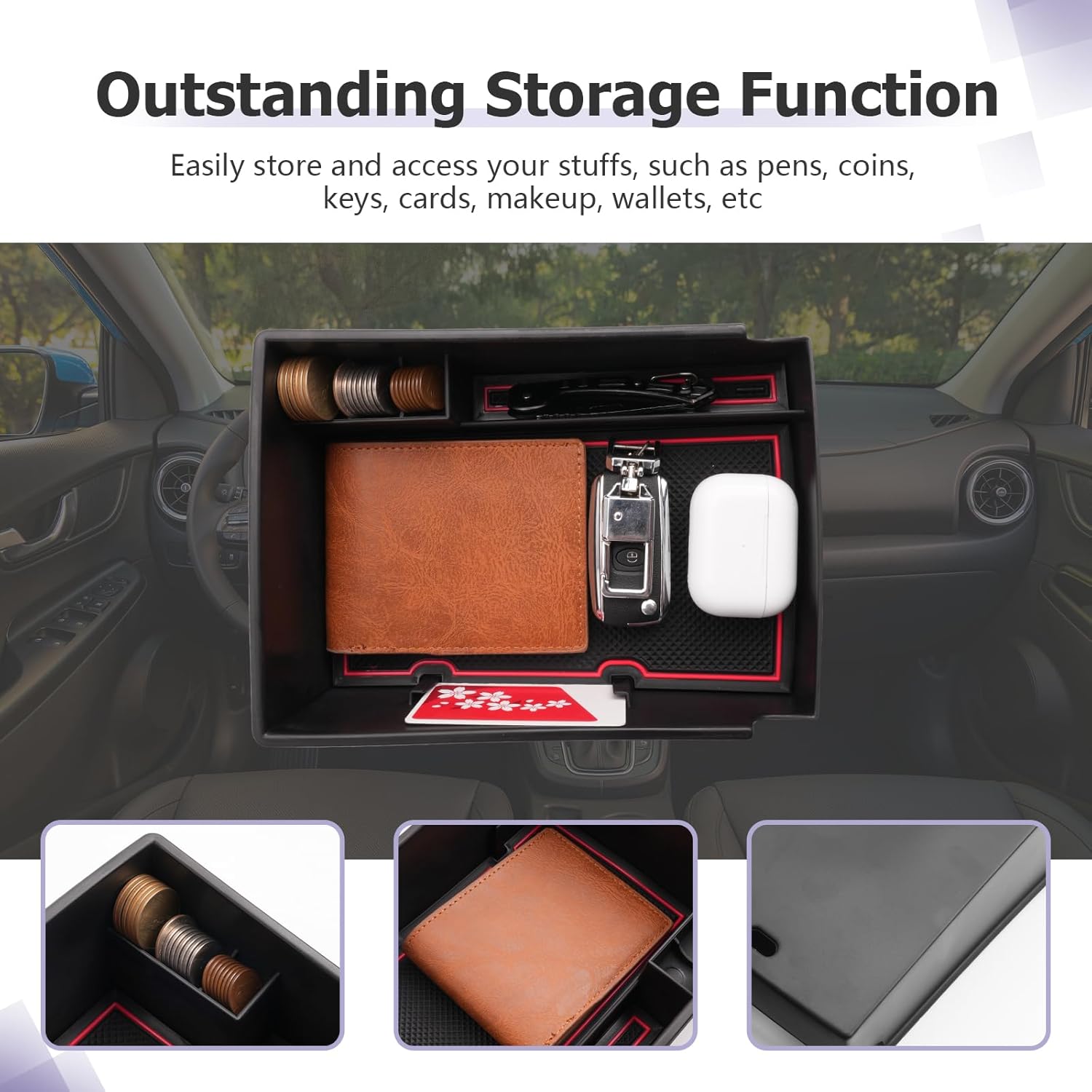 For Hyundai Kona EV SE/SEL/Limited Center Console Armrest Organizer 2019-2023