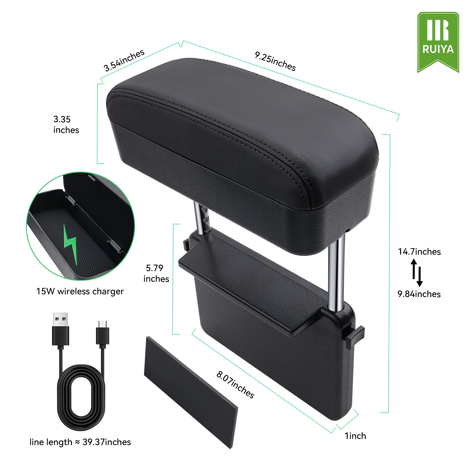 Ruiya Universal Height Adjustable Armrest Box with Wireless Charger