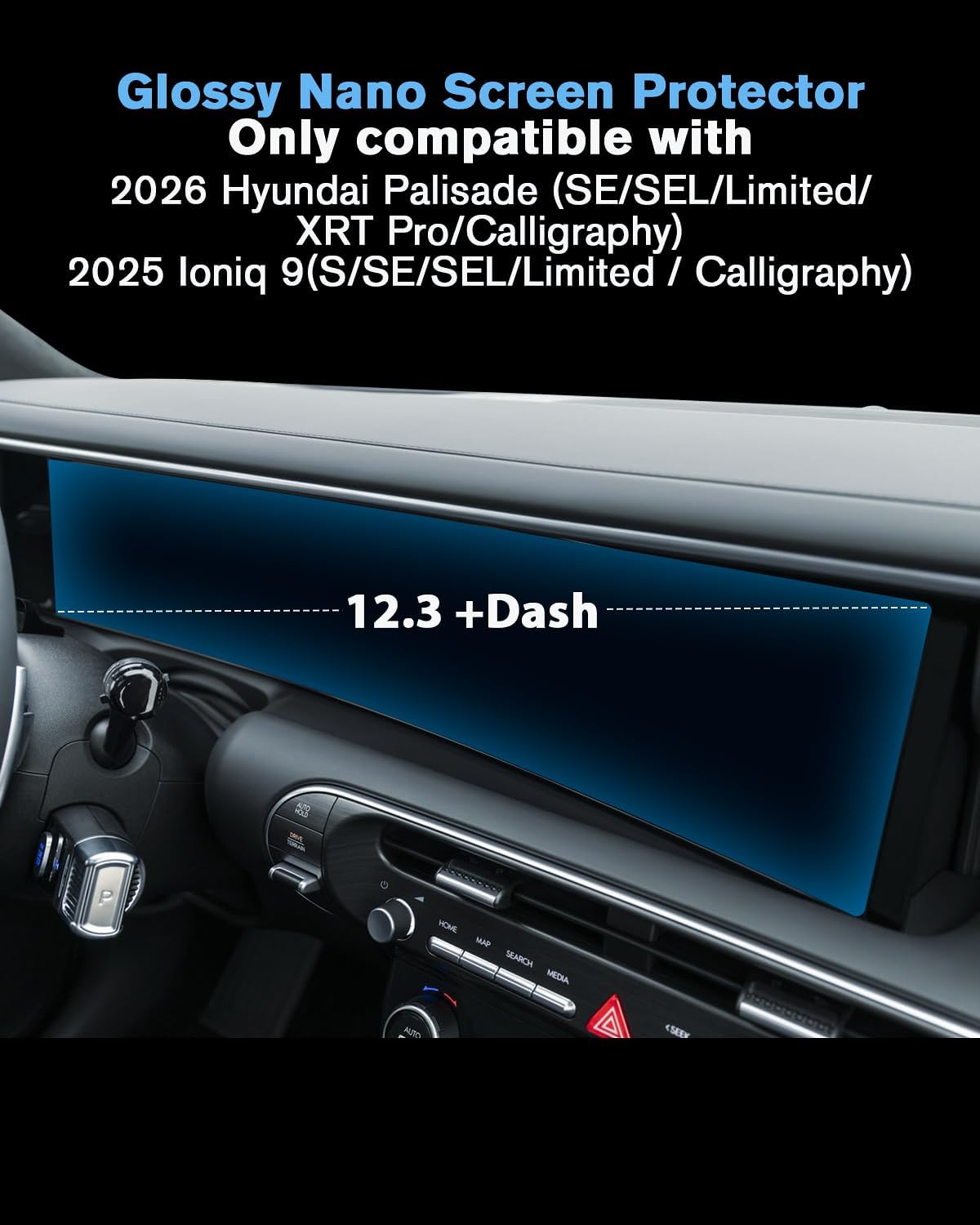 For Hyundai Palisade& Ioniq 9 12.3 inch Multimedia and Cluster Integrated screen protector 2026+