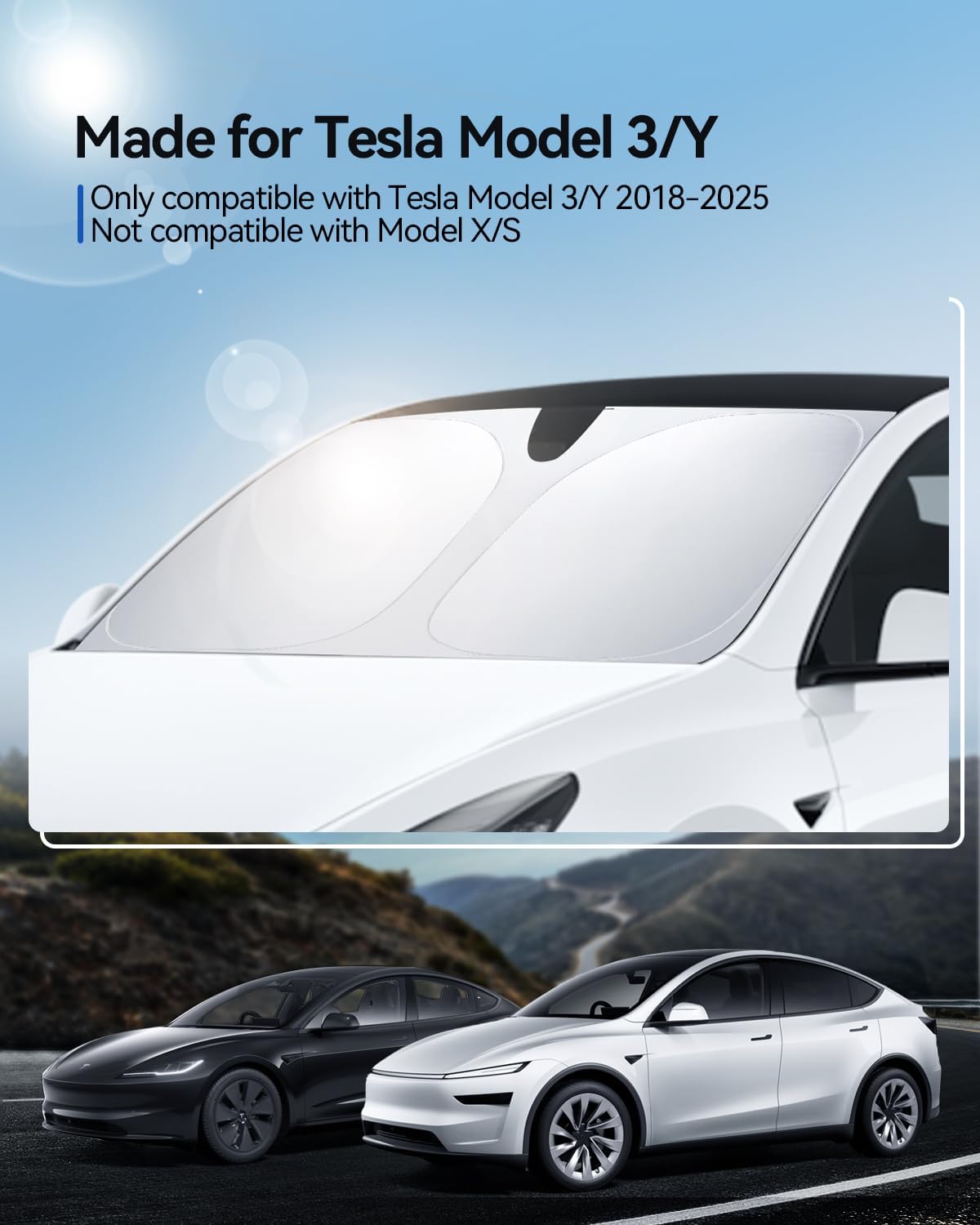 For Tesla Model 3/Y Foldable UV Sun Visor Protection Cover with Storage Bag 2018-2025