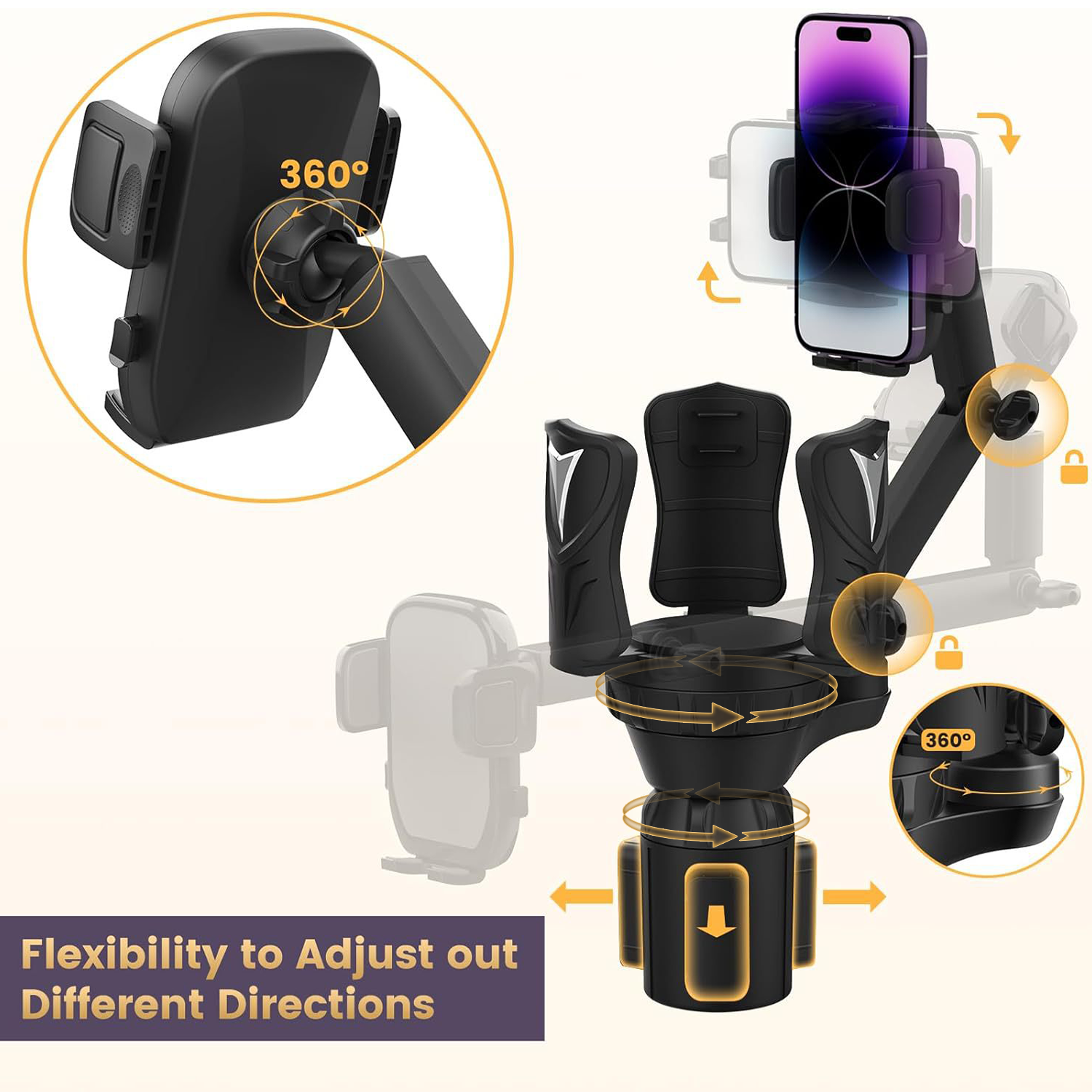 RUIYA 2 in 1 Cup Holder Phone Holder for Car with Most Bottles and All Smartphones