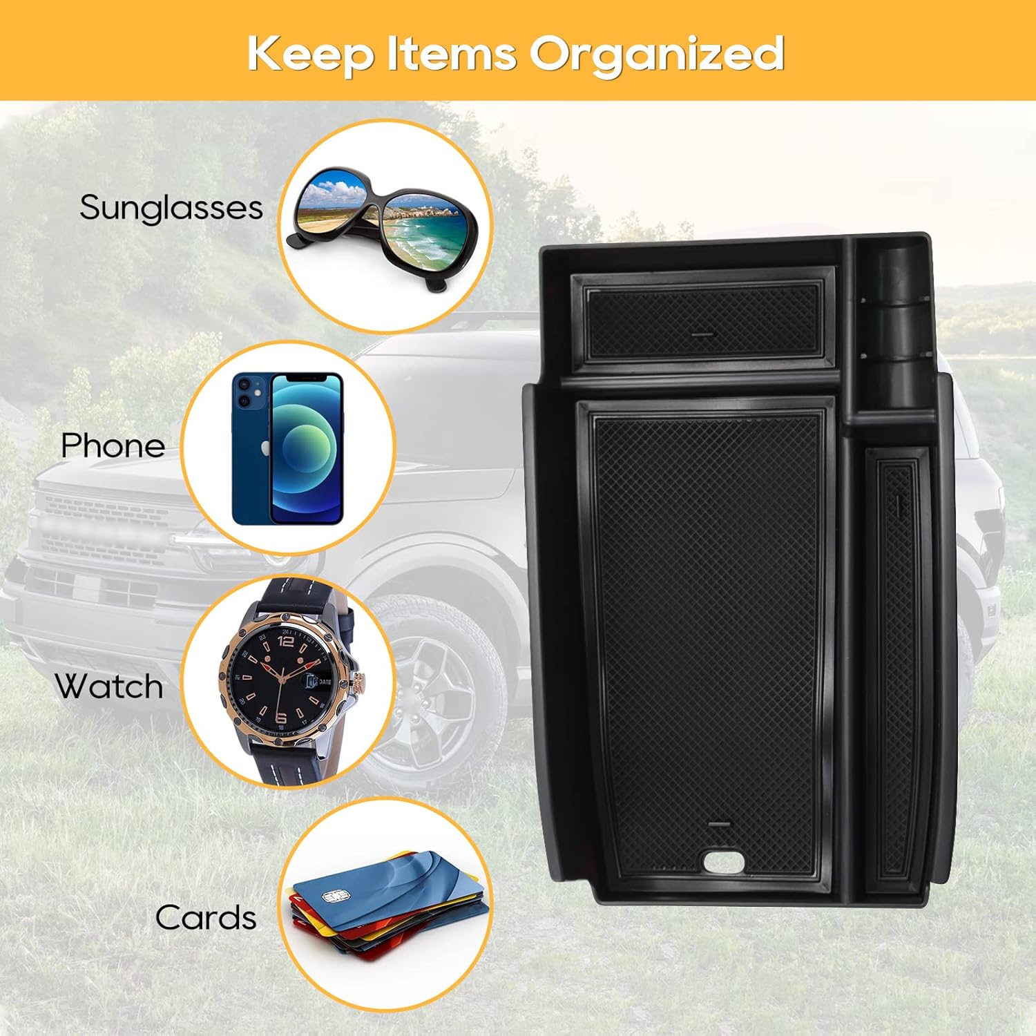 Ablagefach für die Mittelarmlehne des Ford Bronco Sport CX430 ab 2021