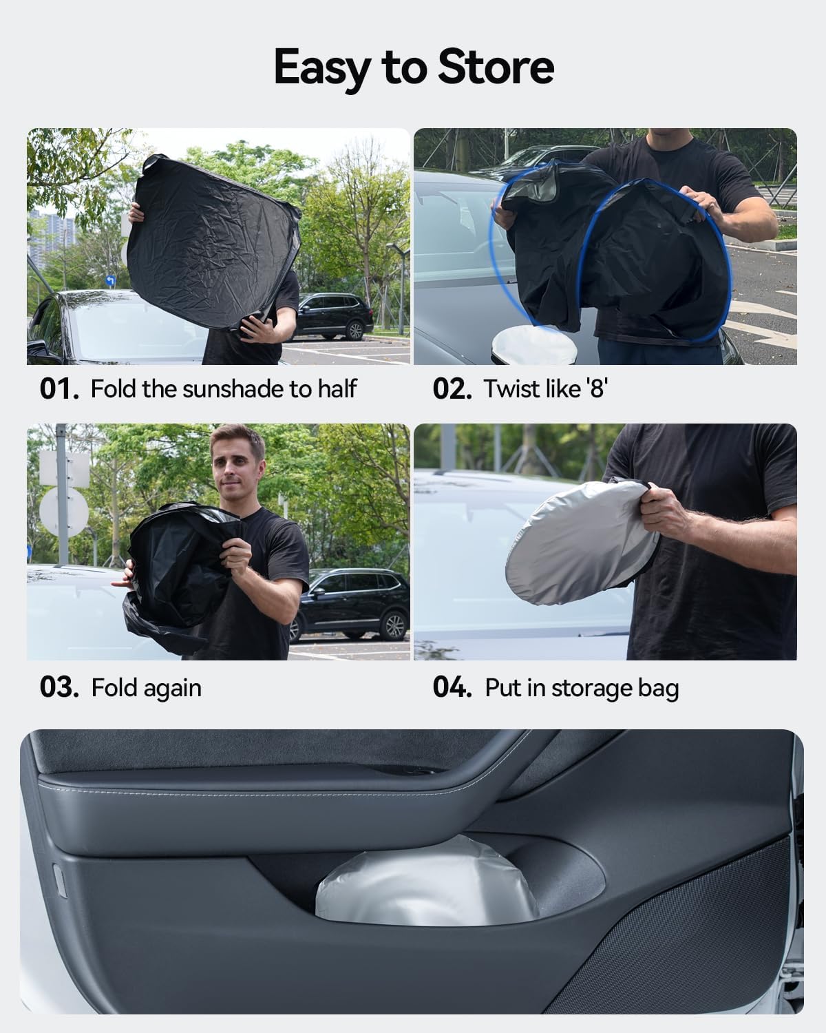 For Tesla Model 3/Y Foldable UV Sun Visor Protection Cover with Storage Bag 2018-2025