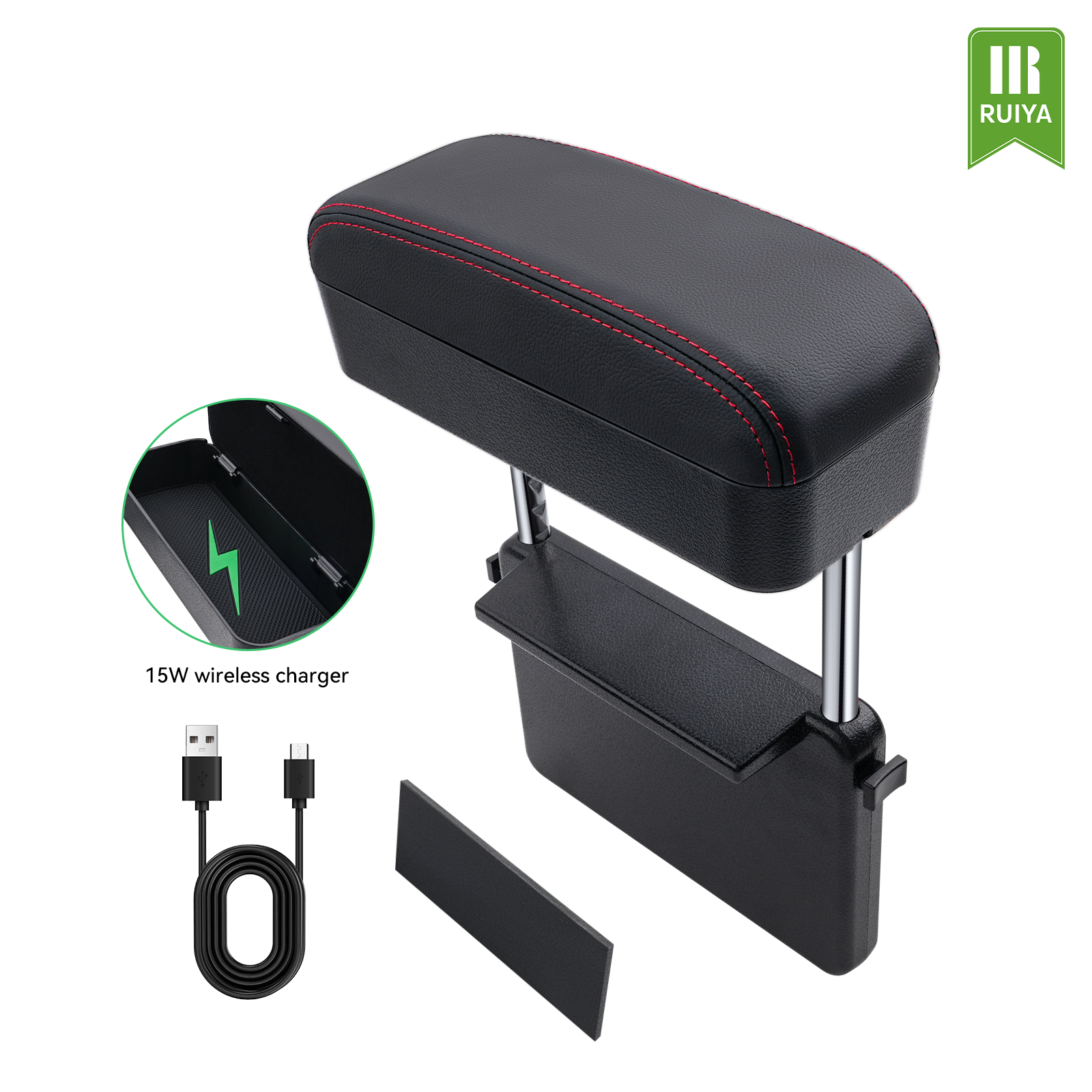 Ruiya Universal Height Adjustable Armrest Box with Wireless Charger