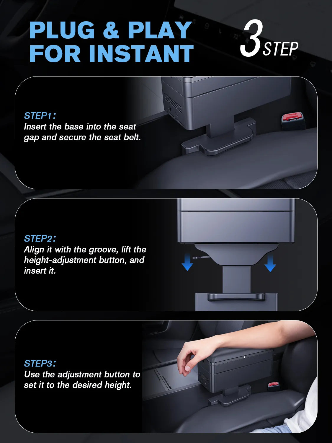 Ruiya Upgraded Universal Height Adjustable Wireless Charge Armrest Storage box