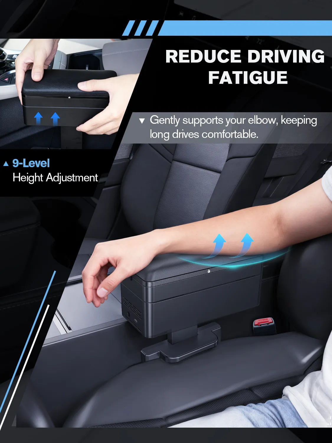 Ruiya Upgraded Universal Height Adjustable Wireless Charge Armrest Storage box