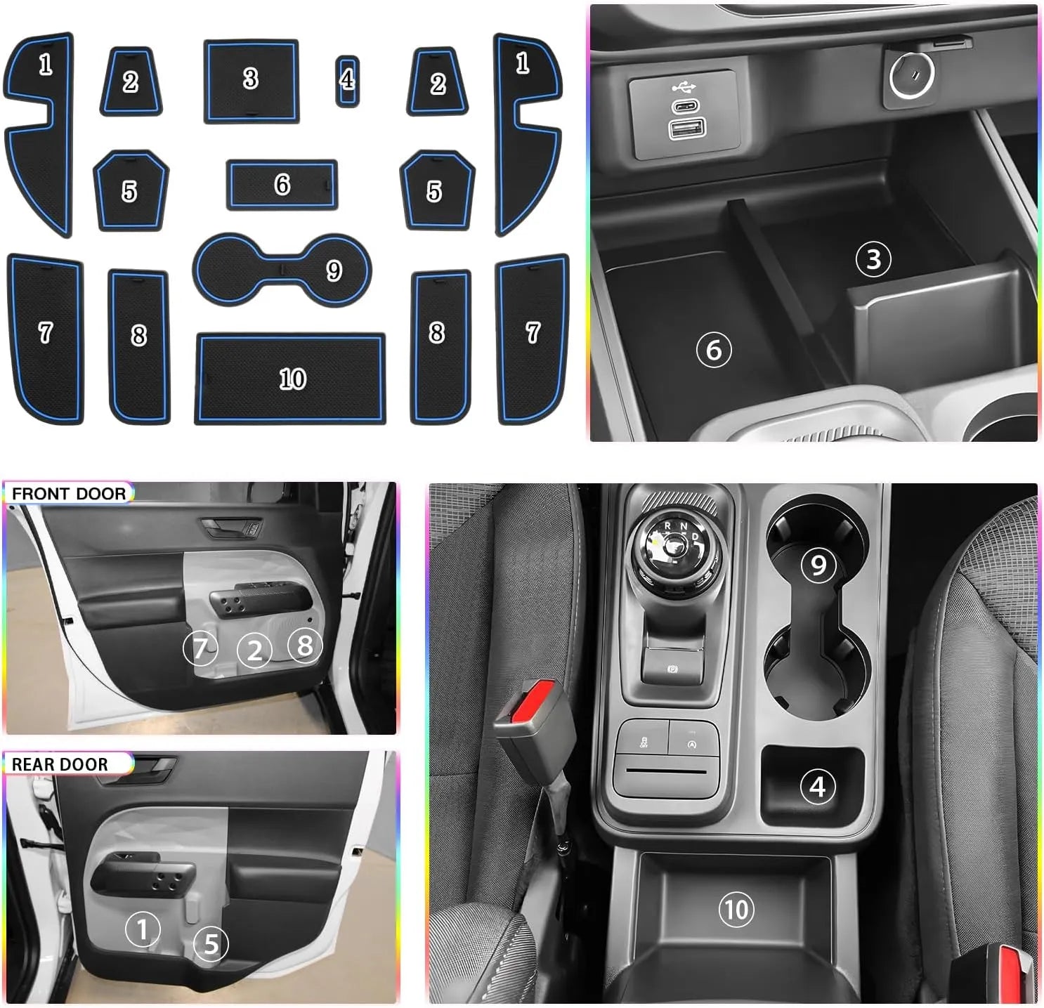 For Ford Maverick Door Slot Mats（15Pcs) 2022 2023 2024 2025 2026