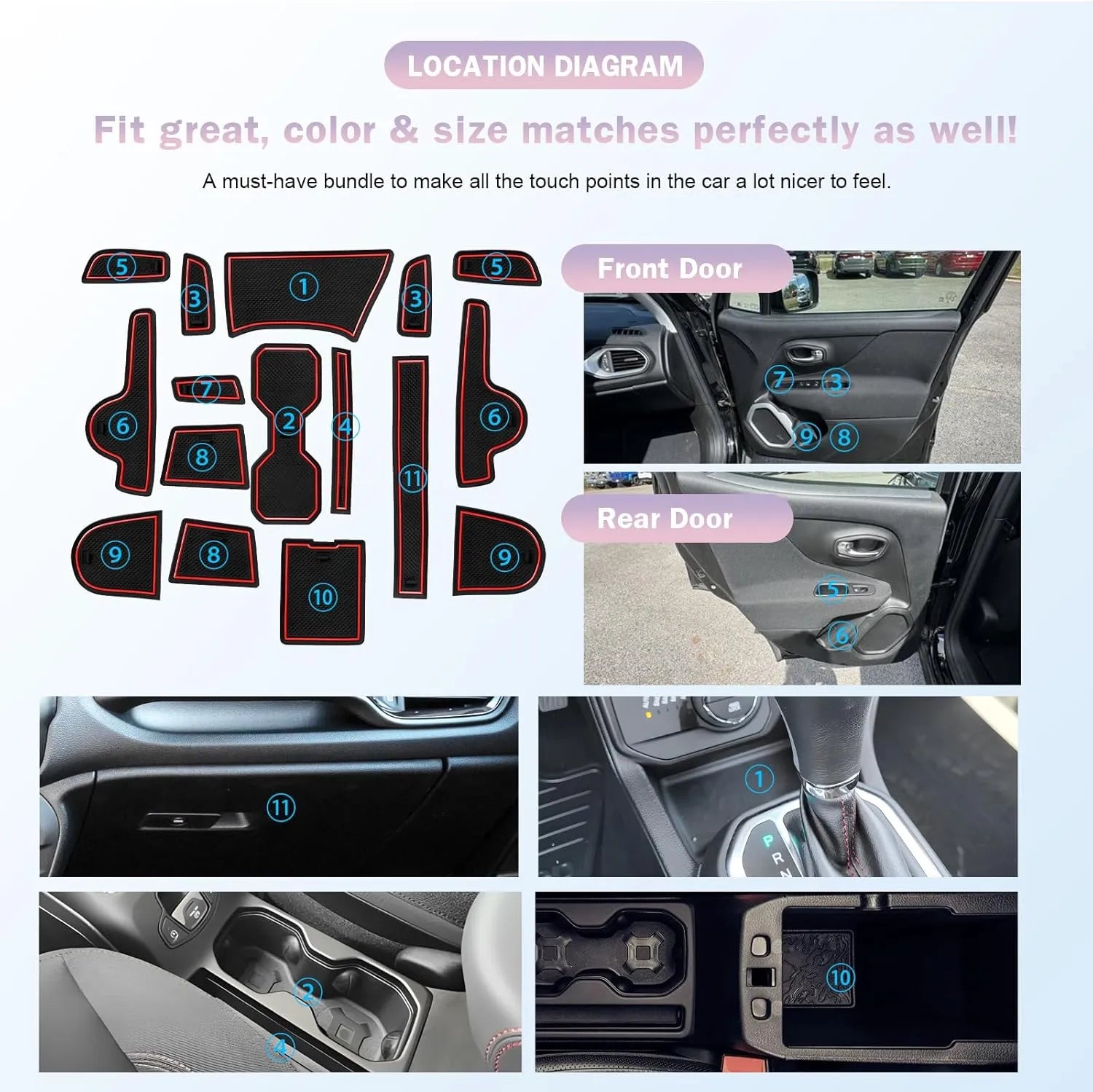 For Jeep Renegade Door Slot Mats Liner  2019-2026
