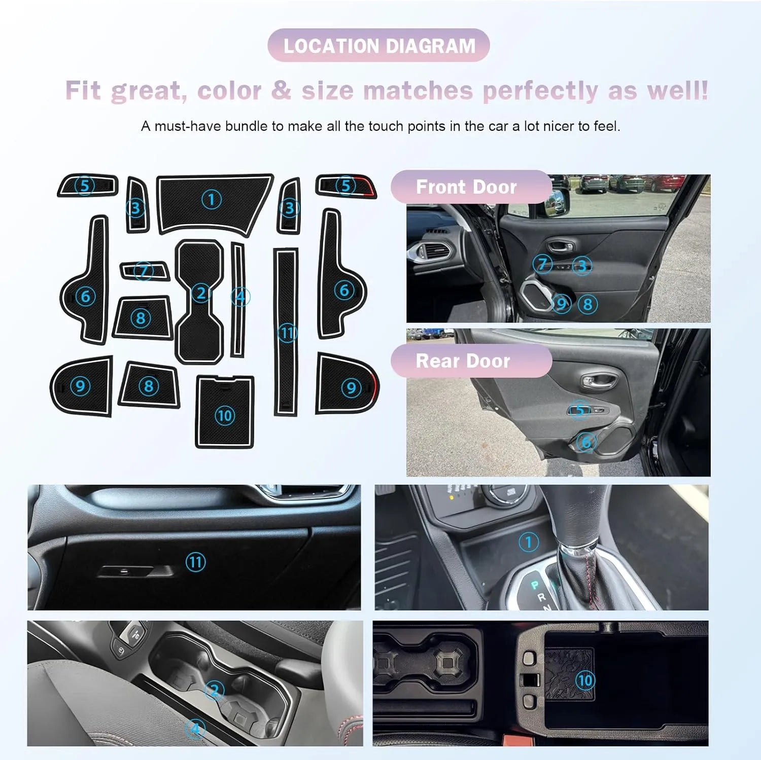 For Jeep Renegade Door Slot Mats Liner  2019-2026
