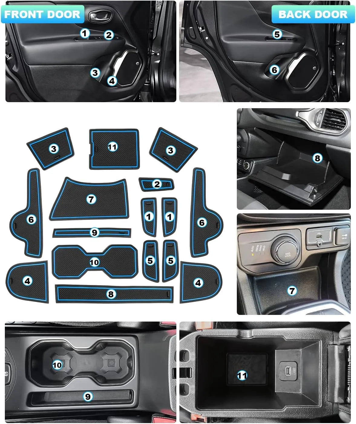 For Jeep Renegade Door Slot Mats Liner  2019-2026