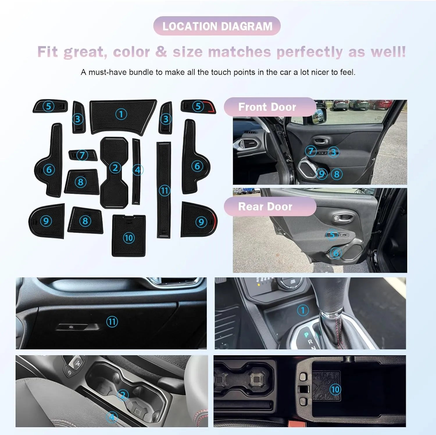 For Jeep Renegade Door Slot Mats Liner  2019-2026