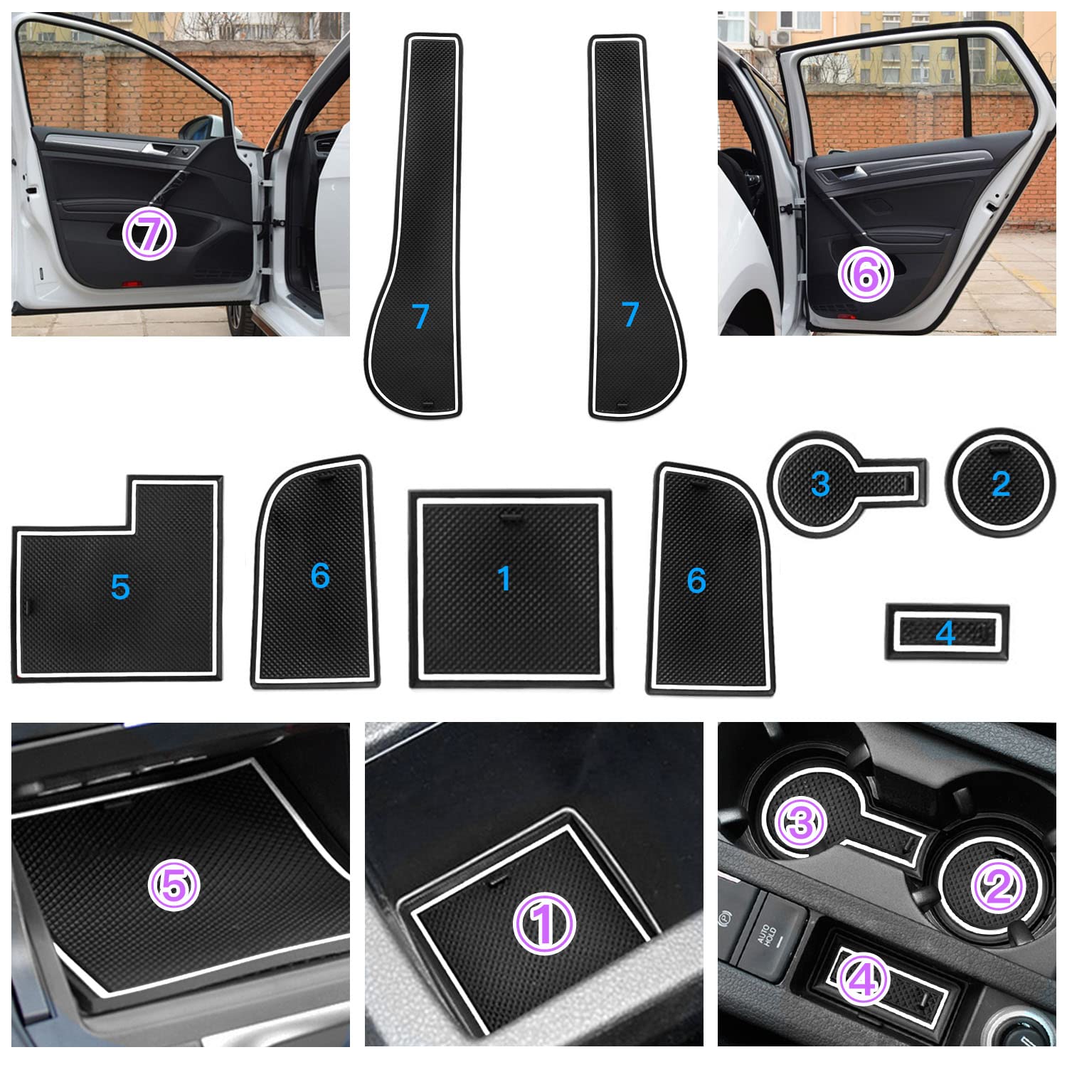 VW Golf 7 GTD GTI GTE R Variant Door Slot Mats 2013-2019 - LFOTPP Car Accessories