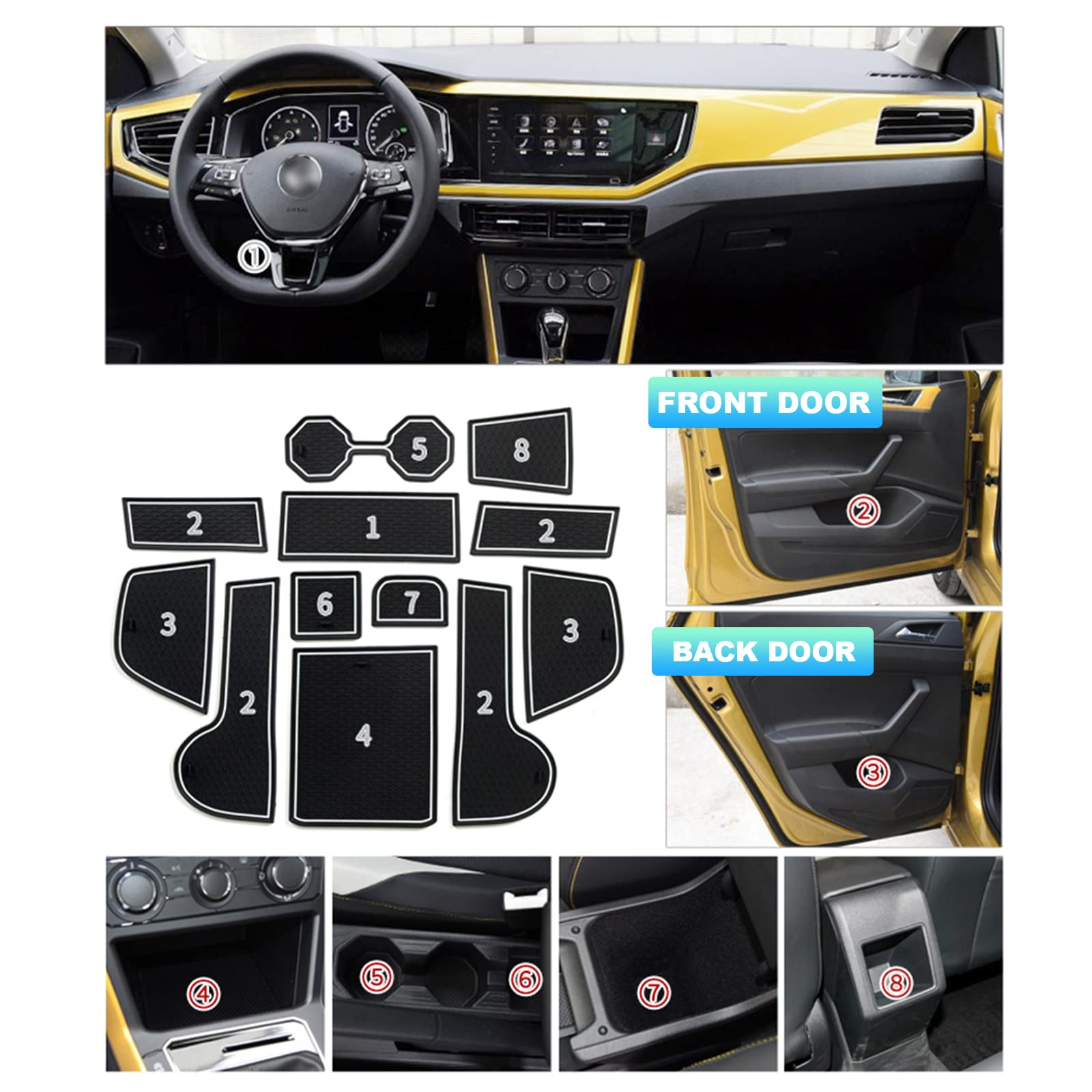 VW Polo MK6 Door Slot Mats 2018+ - LFOTPP Car Accessories