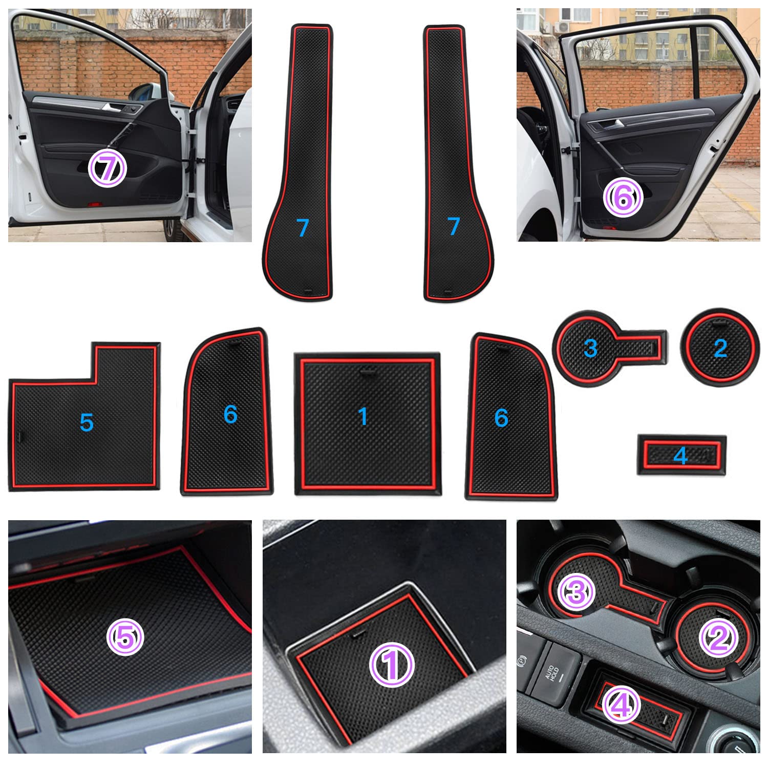 VW Golf 7 GTD GTI GTE R Variant Door Slot Mats 2013-2019 - LFOTPP Car Accessories